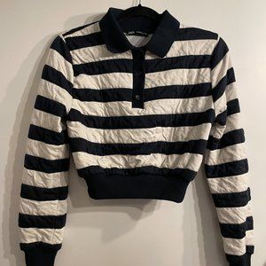 Blue/White striped crop collared shirt